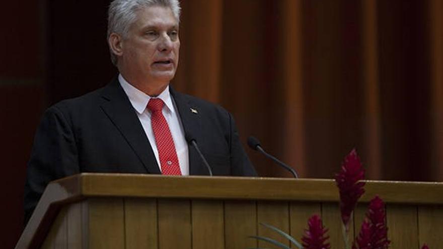 DÃ­az-Canel durante su primer discurso como presidente de Cuba. (Captura)
