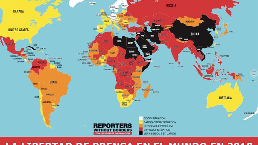Mapa de la libertad de prensa para Reporteros sin Fronteras este 2018. (RSF)