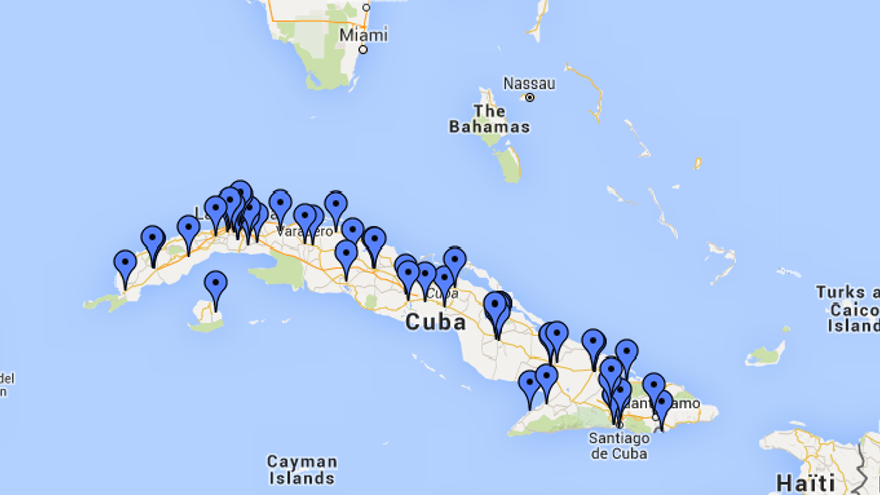 Mapa de cárceles en Cuba elaborado por el Observatorio Cubano de Derechos Humanos. 