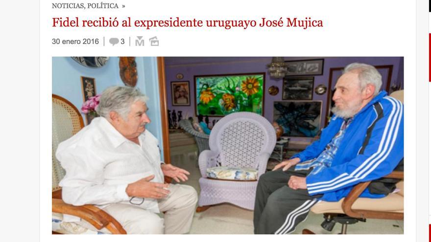 El sitio oficialista Cubadebate reporta el encuentro entre Fidel Castro y José Mujica. 