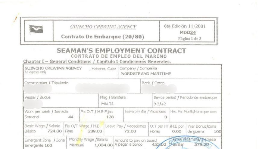 Documento de contratación de Rolando Amaya, exmarino. (Cortesía)
