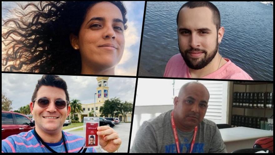 Los periodistas cubanos en el exilio Mónica Baró, Víctor Ariel González, Yariel Valdés y José Ramírez Pantoja. (Collage)