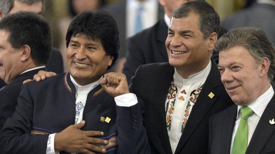 Evo Morales, Rafael Correa y Juan Manuel Santos. (El Universo)