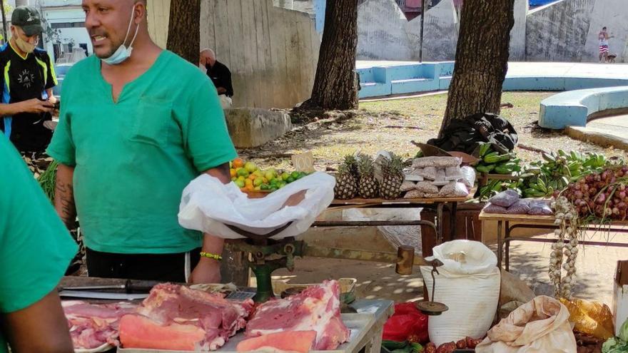 La carne de cerdo a un costo de 195 pesos la libra, pero los cortes tenían más pellejo y huesos que la ansiada fibra. (14ymedio)