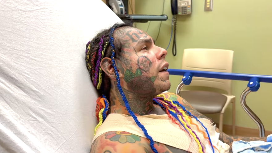 At various times, Tekashi appears in a hospital facility.  (Capture)