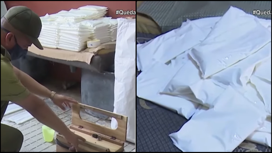 La policía ocupó 210 bolsas rellenadas de leche en polvo. (Captura)