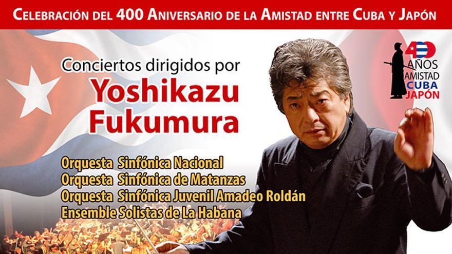 Cartel de junio de 2014 de conciertos dirigidos por Yoshikazu Fukumura con motivo del 400 aniversario de la llegada del primer samurái a Cuba. (CC) 
