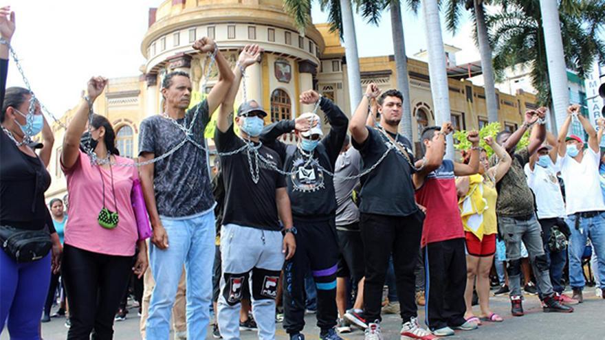 Una protesta de migrantes en Chiapas, México, en febrero de este año. (EFE/ Juan Manuel Blanco)