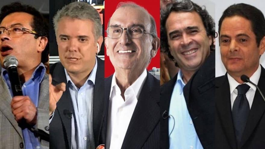 Los aspirantes a la presidencia de Colombia este 2018, Humberto de la Calle, Sergio Fajardo, Gustavo Petro, Germán Vargas Lleras e Iván Duque. (Twitter) 
