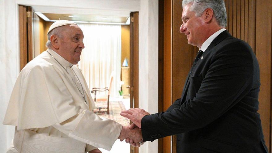 El encuentro del mandatario con Francisco, además, se produce tras un delicado proceso de negociaciones que la Iglesia católica impulsa desde el 11J. (Twitter/Cancillería de Cuba)