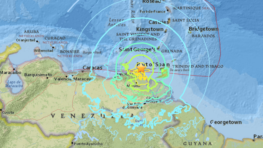 Lugar aproximado del epicentro del sismo en el este de Venezuela. (CNN) 