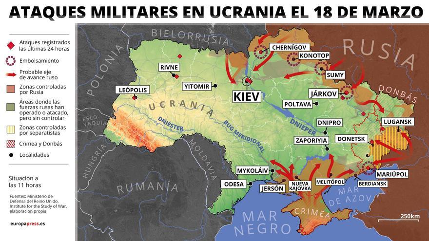 Mapa de los ataques militares este viernes 18 de marzo.