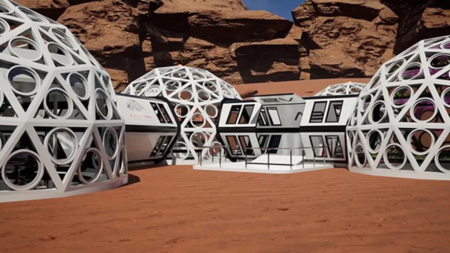 La recreación virtual de “Solar54”, una base científica ubicada en La Rioja, Argentina, que recreará las condiciones de vida en Marte. (EFE)