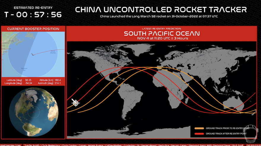 Trayectoria prevista del cohete chino, este viernes. (The Launch Pad)