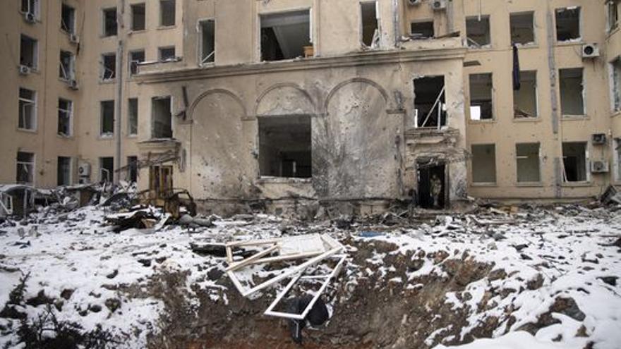 La ciudad de Járkov​​ tras un bombardeo ruso. (EFE//Stanislav Kozliuk)