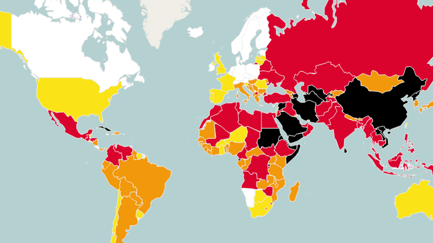 La clasificación mundial de libertad de prensa en 2014 de Reporteros Sin Fronteras. (RSF)