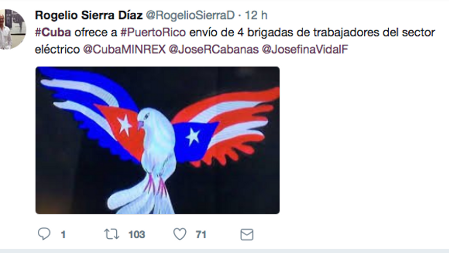 El viceministro Rogelio Sierra hizo la oferta al país caribeño a través de twitter. (@RogelioSierraD)