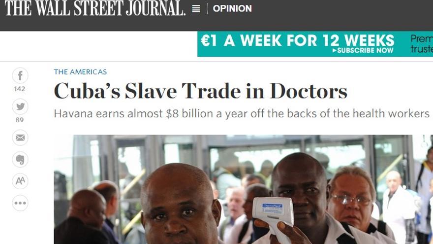 La columna 'Cubaâs Slave Trade in Doctors' en 'The Wall Street Journal'. 