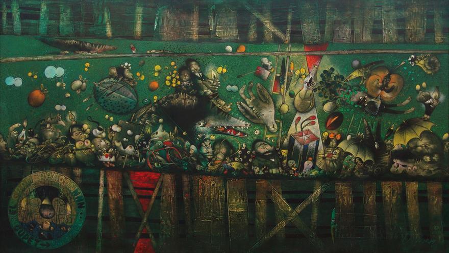 'El gran apagón' (1994), de la serie 'Refugios', de Pedro Pablo Oliva, óleo sobre tela, 526 cm x 298 cm. (Cortesía del artista)