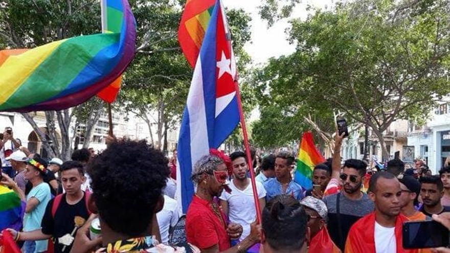 Representantes de la comunidad LGBTI independiente de Cuba en una marcha del 11 de mayo de 2019 en La Habana. (14ymedio)