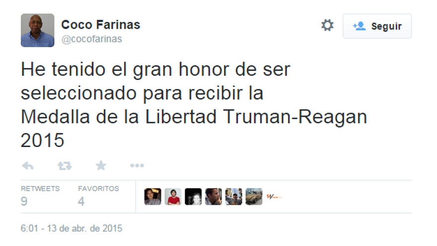El tuit de Guillermo Fariñas. 